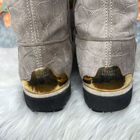 Stuart Weitzman Gray Embossed Shearling Boots Size 9.5 - Picture 6 of 11